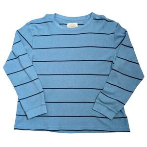 Blue Stripe Thermal Waffle Knit Long Sleeve Shirt Men XL Y2K Preppy Layer Casual